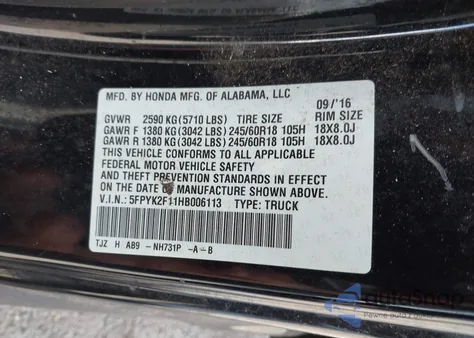 2017 Honda Ridgeline Sport из США, поврежденный, VIN 5FPYK2F11HB006113